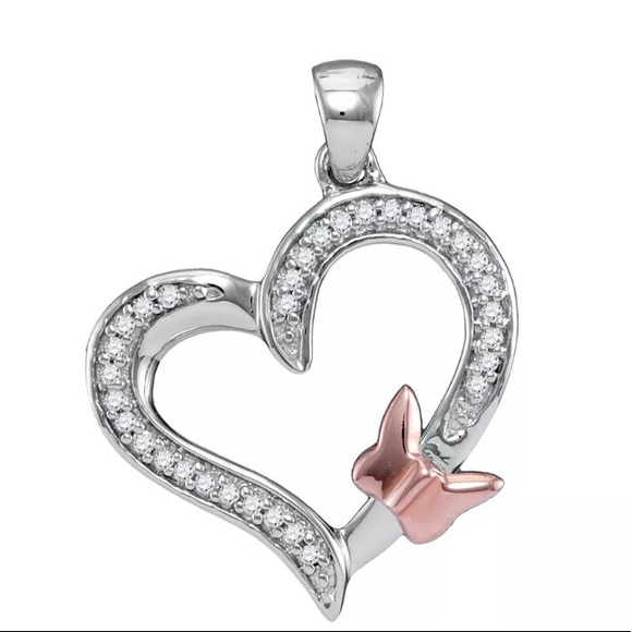10k Gold Diamond Heart Butterfly Pendant 1/10 Ctw - Picture 1 of 1